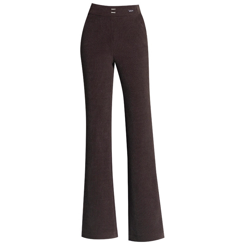 Pantaloni evazați cu talie medie-înaltă, lungime 3/4, țesătură țesută din poliester, microelasticitate, grosime medie, iarnă 2025