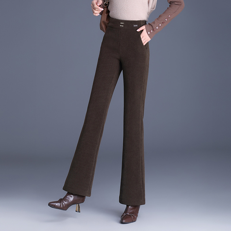 Pantaloni evazați cu talie medie-înaltă, lungime 3/4, țesătură țesută din poliester, microelasticitate, grosime medie, iarnă 2025