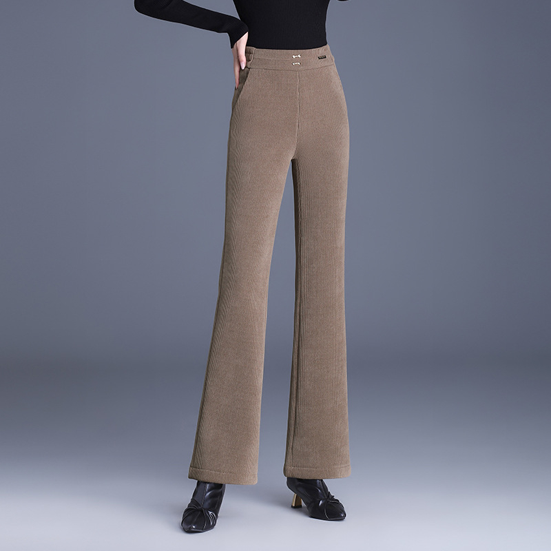 Pantaloni evazați cu talie medie-înaltă, lungime 3/4, țesătură țesută din poliester, microelasticitate, grosime medie, iarnă 2025