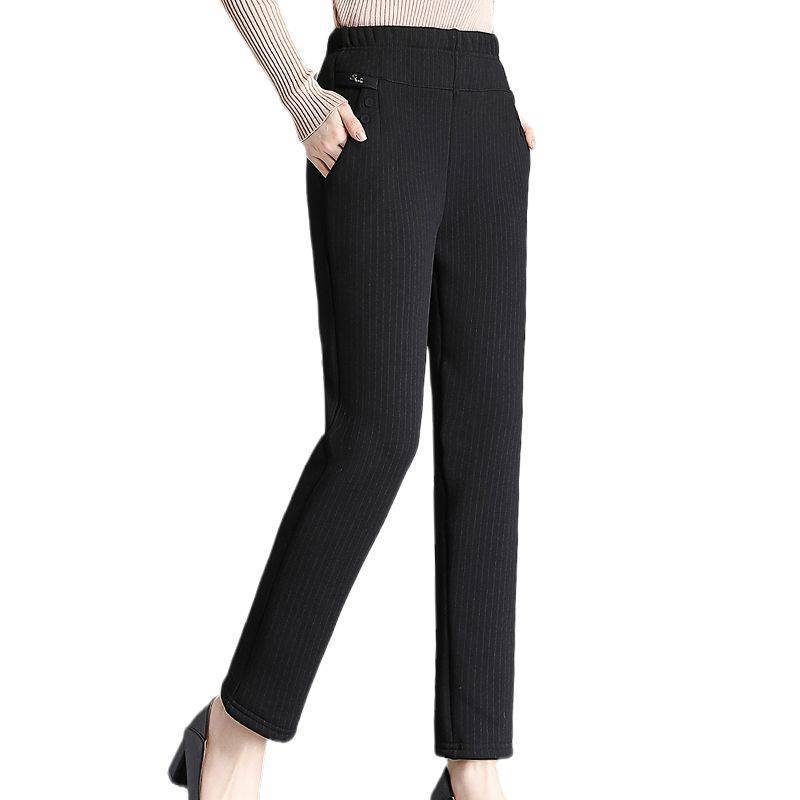 Pantaloni femei din țesătură Wire Cloth, 90-95% poliester, talie medie, stil Hong Kong wind, retro literar-artistic