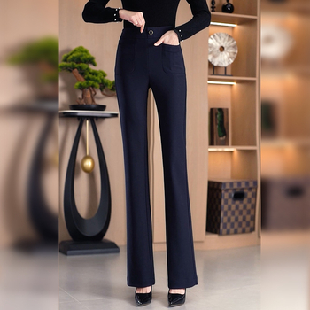 Pantaloni casual din țesătură țesută, microelasticitate, iarnă 2025, stil Royal Sister