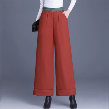 Pantaloni de iarnă pentru femei din țesătură lână, croială dreaptă, groși pentru căldură (iarna 2024)