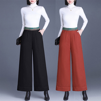 Pantaloni de iarnă pentru femei din țesătură lână, croială dreaptă, groși pentru căldură (iarna 2024)