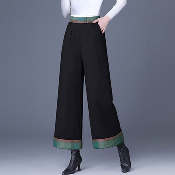 Pantaloni de iarnă pentru femei din țesătură lână, croială dreaptă, groși pentru căldură (iarna 2024)