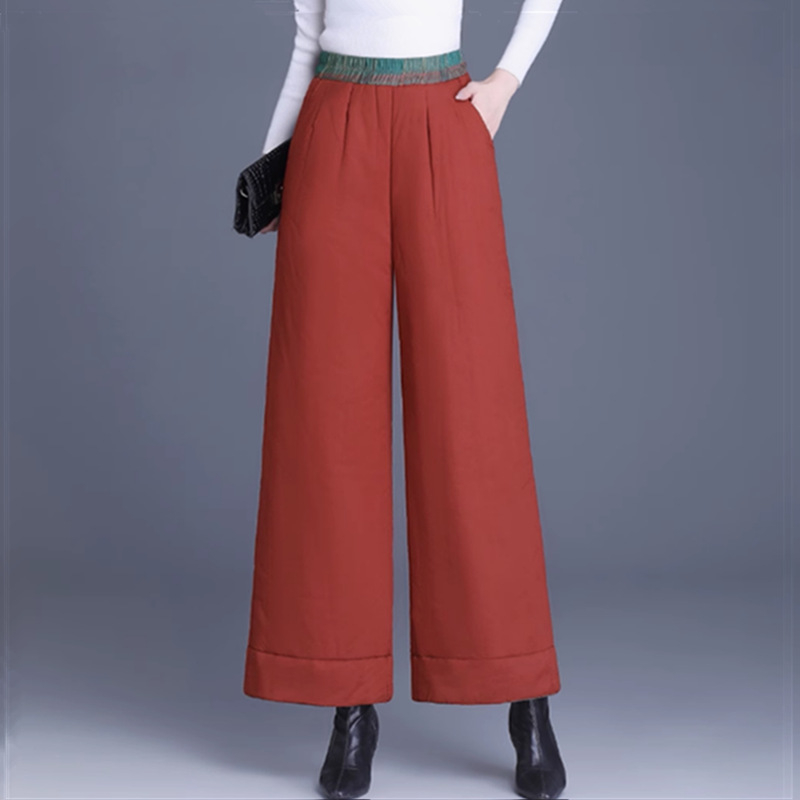 Pantaloni de iarnă pentru femei din țesătură lână, croială dreaptă, groși pentru căldură (iarna 2024)