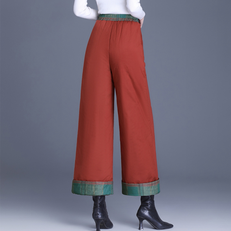 Pantaloni de iarnă pentru femei din țesătură lână, croială dreaptă, groși pentru căldură (iarna 2024)