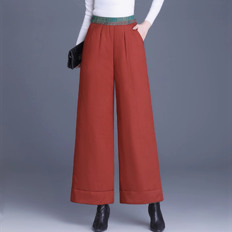 Pantaloni de iarnă pentru femei din țesătură lână, croială dreaptă, groși pentru căldură (iarna 2024)