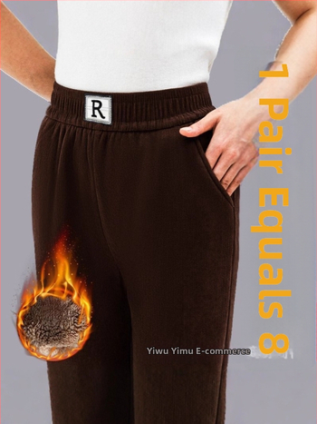 Pantaloni harém din corduroy, largi, groși, iarna 2024, brodate, stil urban