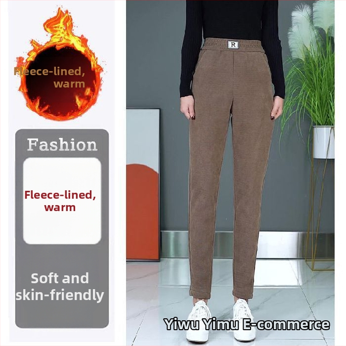 Pantaloni harém din corduroy, largi, groși, iarna 2024, brodate, stil urban