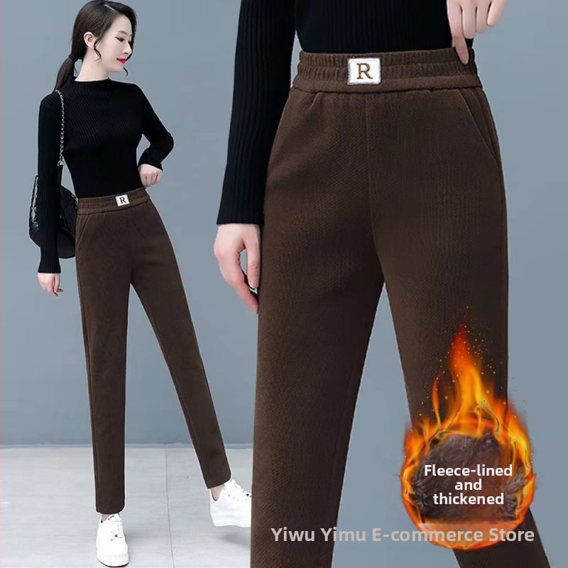 Pantaloni harém din corduroy, largi, groși, iarna 2024, brodate, stil urban