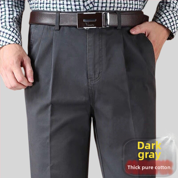 Панталони с прави крачоли от памук-лен смес за зимно бизнес облекло