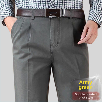 Панталони с прави крачоли от памук-лен смес за зимно бизнес облекло