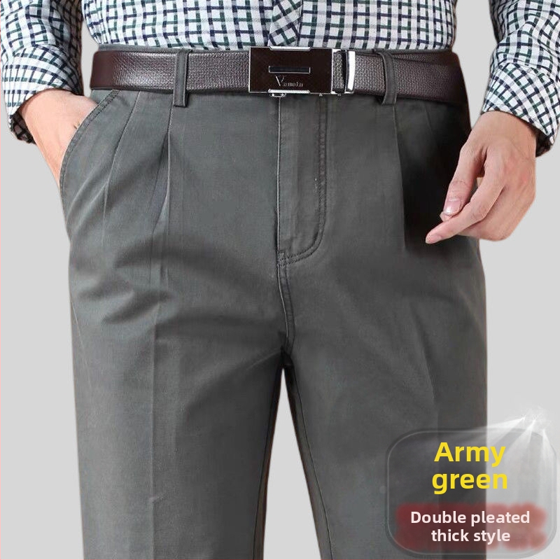 Taisnu kāju bikses no kokvilnas-šķiedras maisījuma ar lina galveno audumu ziemas biznesa apģērbam