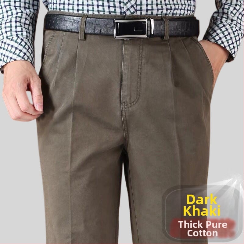 Панталони с прави крачоли от памук-лен смес за зимно бизнес облекло