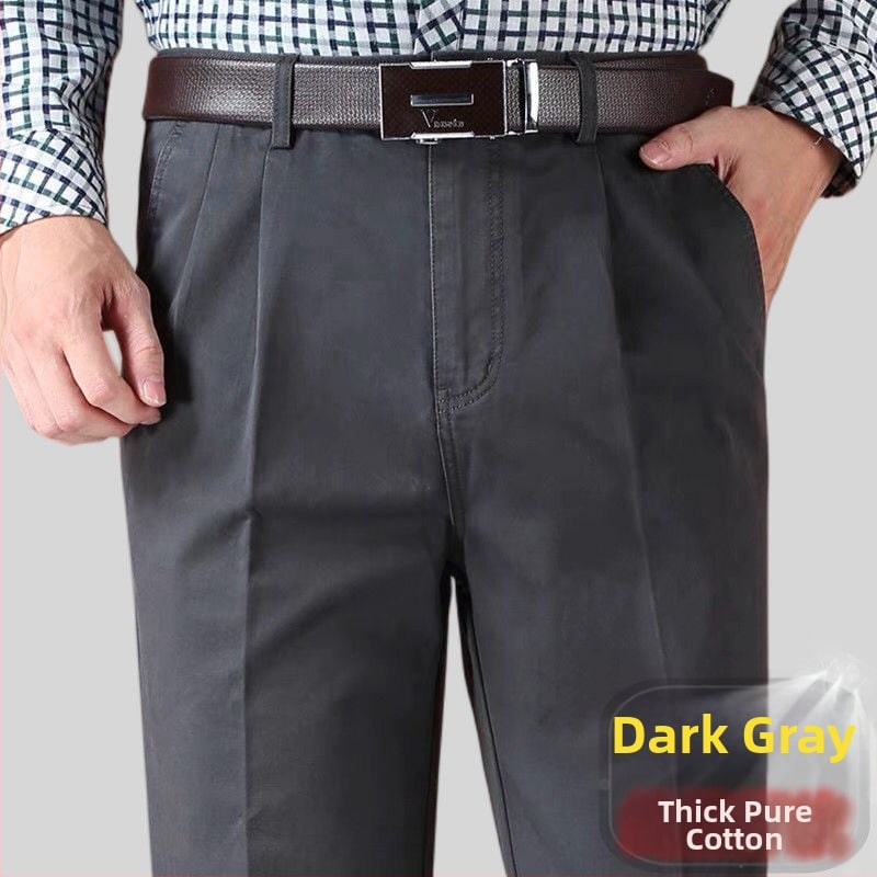 Панталони с прави крачоли от памук-лен смес за зимно бизнес облекло