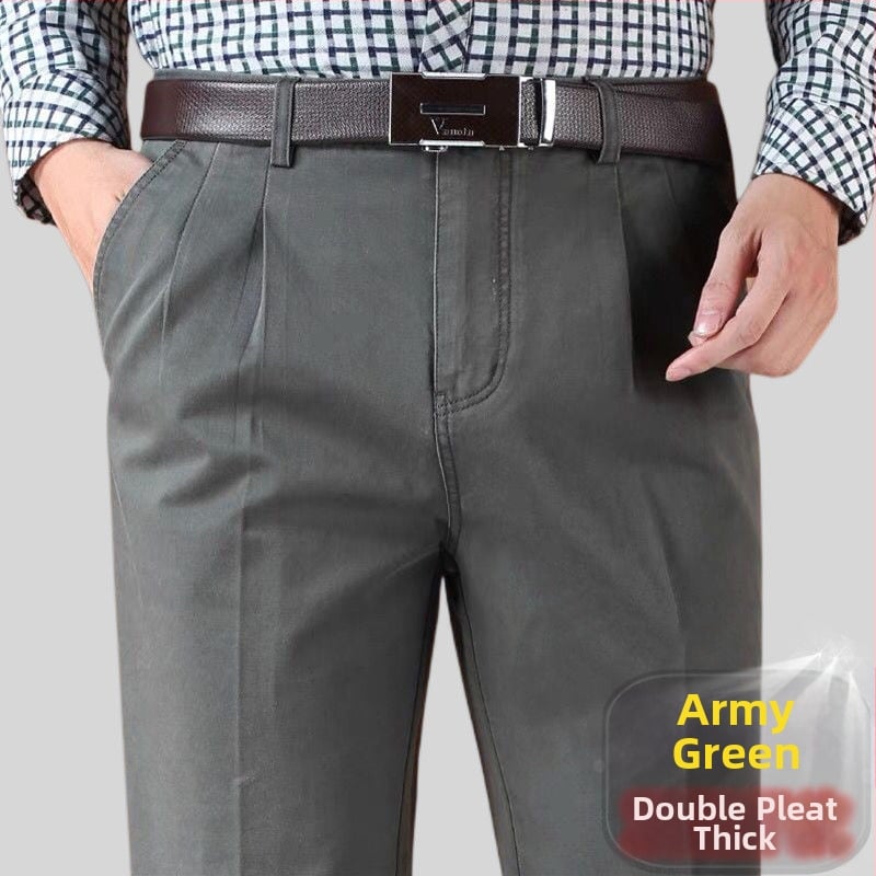 Панталони с прави крачоли от памук-лен смес за зимно бизнес облекло