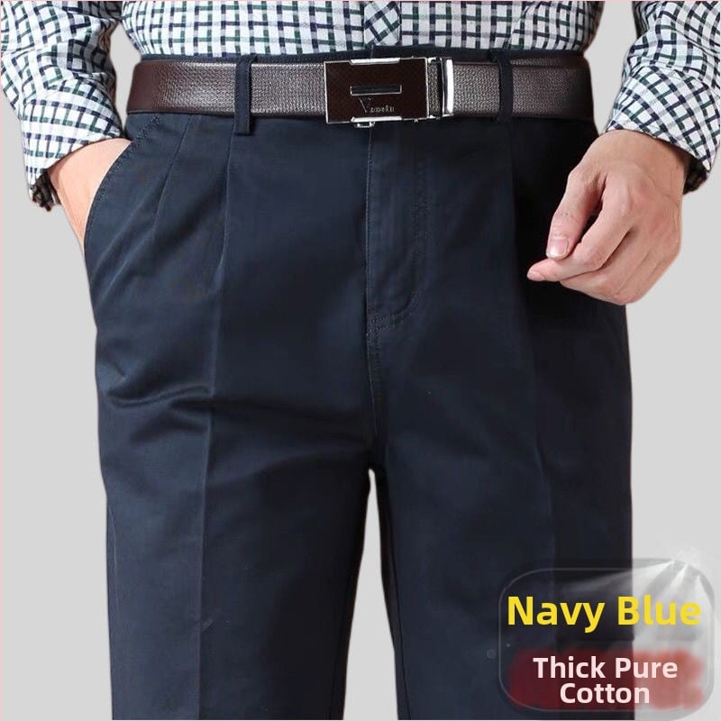 Панталони с прави крачоли от памук-лен смес за зимно бизнес облекло