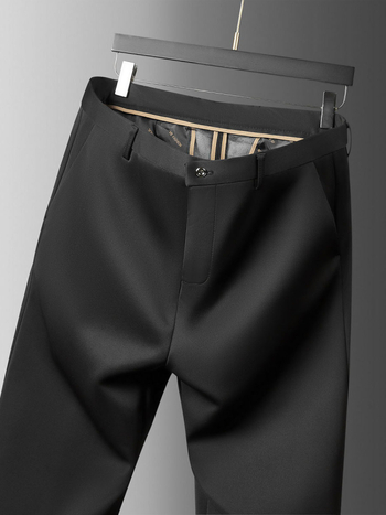 Pantaloni casual de afaceri, căptușiți cu fleece pentru iarnă, talie înaltă, croi drept, închidere cu fermoar, amestec poliester-spandex