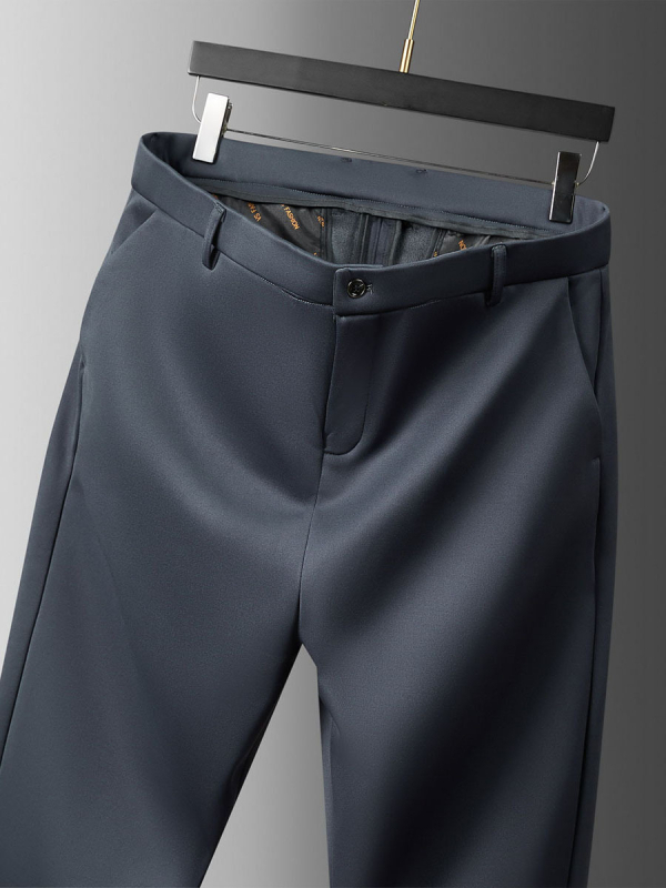 Pantaloni casual de afaceri, căptușiți cu fleece pentru iarnă, talie înaltă, croi drept, închidere cu fermoar, amestec poliester-spandex