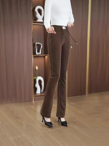 Pantaloni harém lungi pentru femei, căptușiți cu fleece, poliester 80–90%, subțiri, micro-elastici, stil urban elegant pentru mers la serviciu