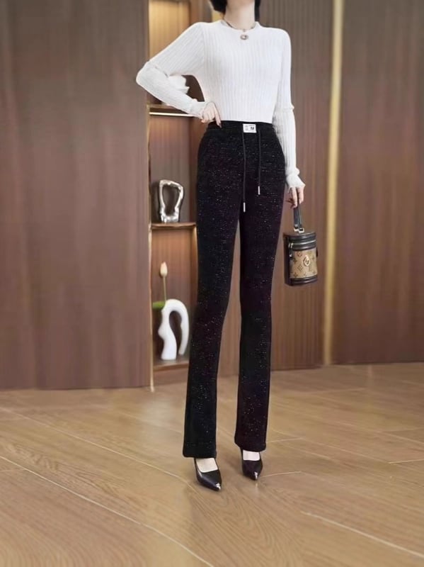 Pantaloni harém lungi pentru femei, căptușiți cu fleece, poliester 80–90%, subțiri, micro-elastici, stil urban elegant pentru mers la serviciu