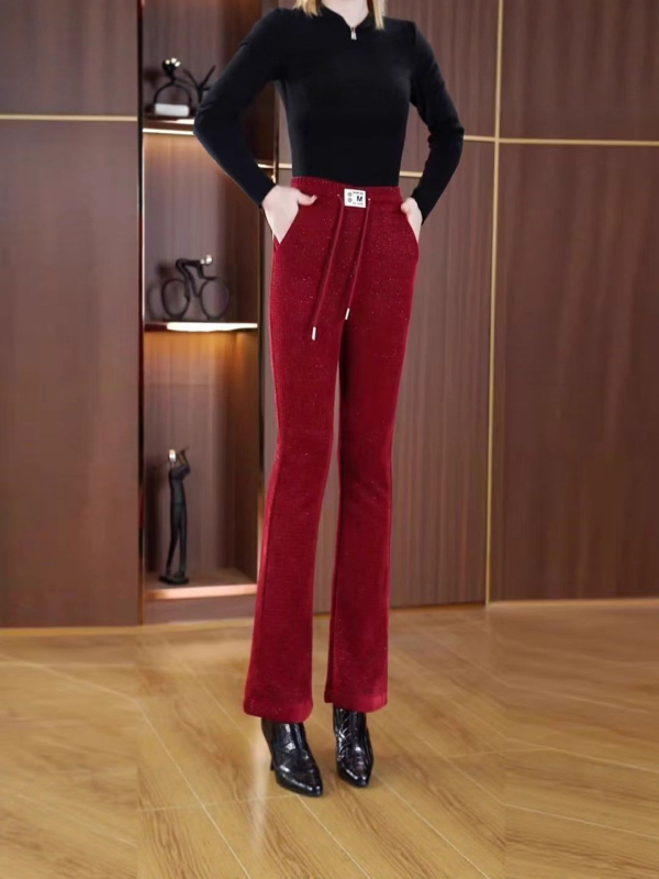 Pantaloni harém lungi pentru femei, căptușiți cu fleece, poliester 80–90%, subțiri, micro-elastici, stil urban elegant pentru mers la serviciu