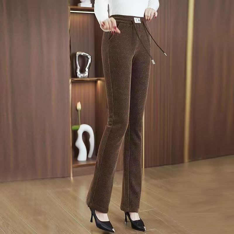 Pantaloni harém lungi pentru femei, căptușiți cu fleece, poliester 80–90%, subțiri, micro-elastici, stil urban elegant pentru mers la serviciu