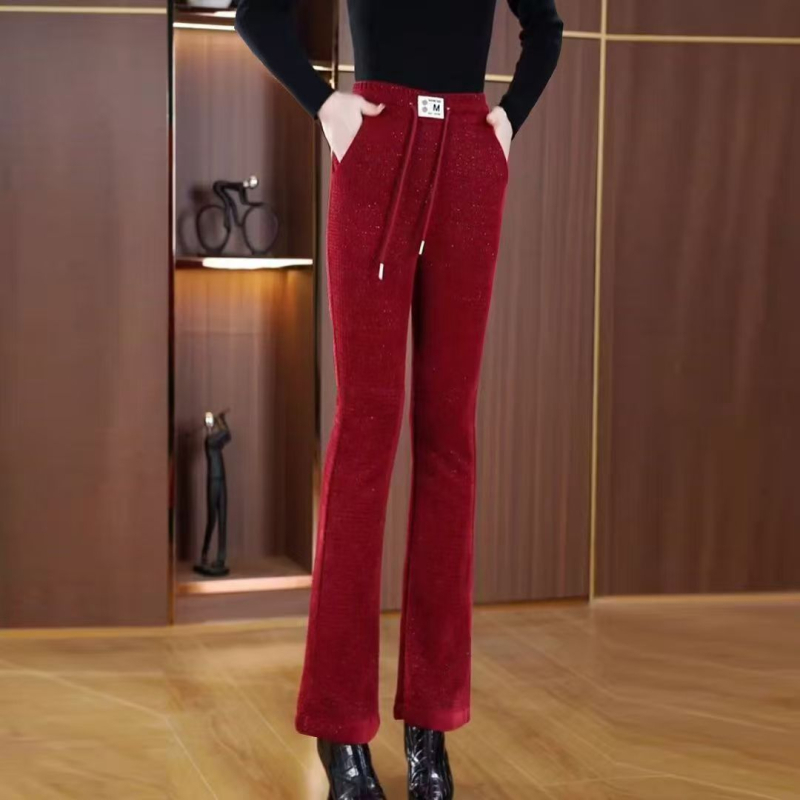 Pantaloni harém lungi pentru femei, căptușiți cu fleece, poliester 80–90%, subțiri, micro-elastici, stil urban elegant pentru mers la serviciu