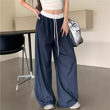 Кежуал панталони с прави крака, средна талия, тънка полиестерна материя, мерсеризирана обработка, лято 2025