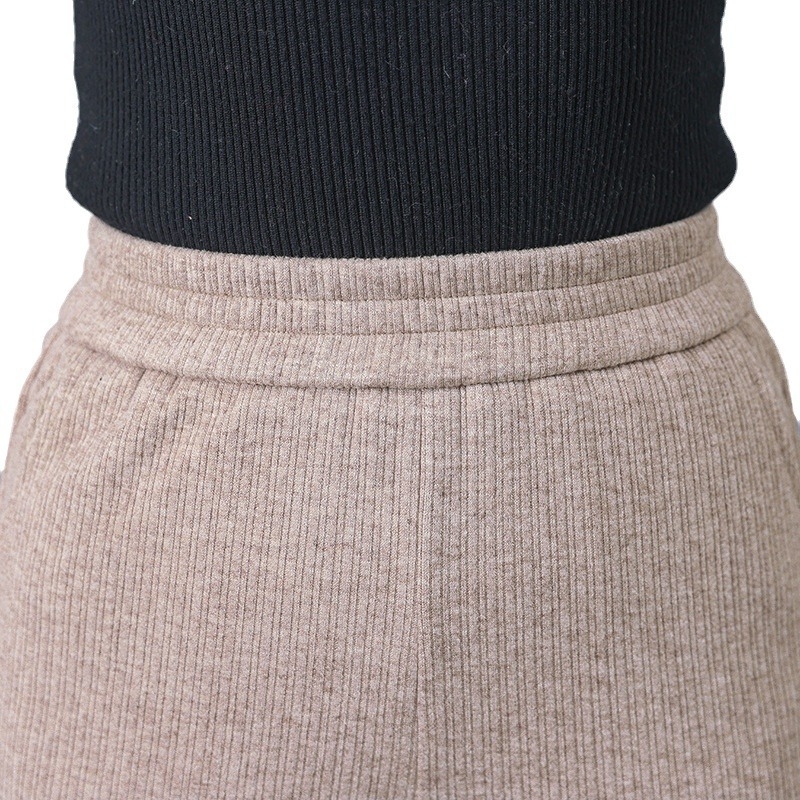 Pantaloni de femei din tricot de poliester, cu căptușeală din fleece, croială lejeră, dreaptă, Primăvara 2025