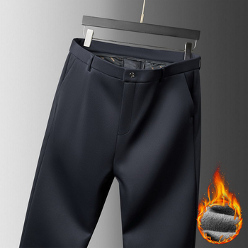 Muške zimske poslovne hlače s flecom, ravni kroj, prednji zip, poliester 94% / spandeks 6%, visoka elastičnost