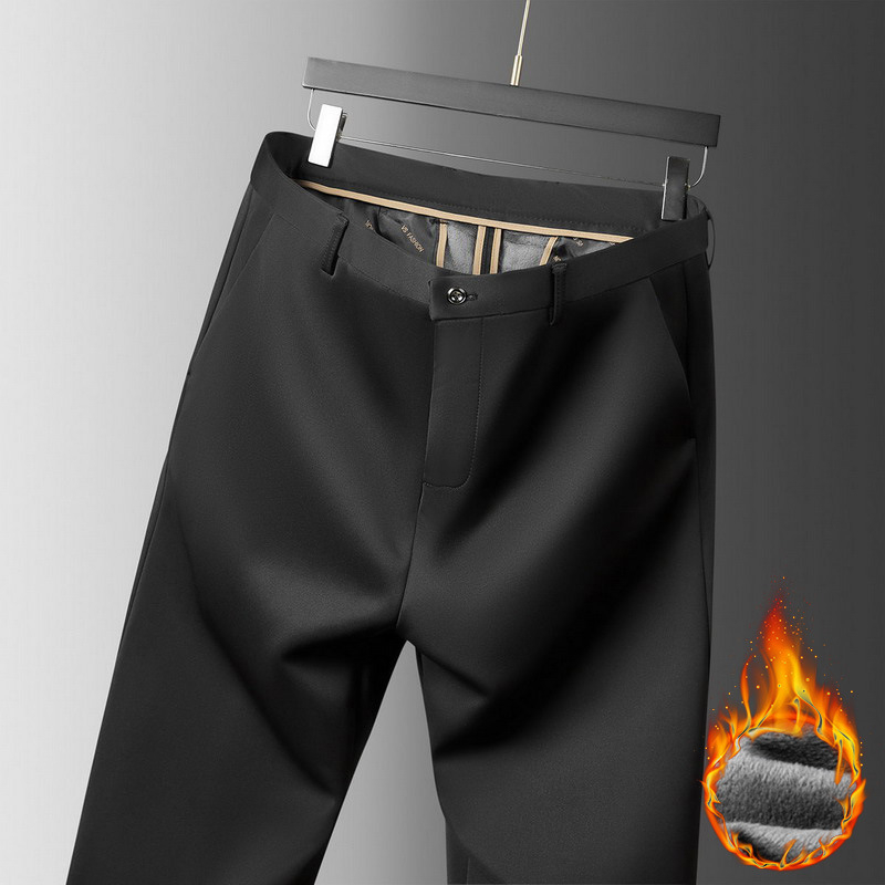 Muške zimske poslovne hlače s flecom, ravni kroj, prednji zip, poliester 94% / spandeks 6%, visoka elastičnost