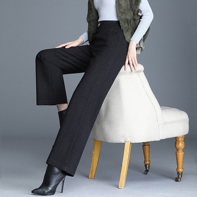 Pantaloni evazați pentru femei cu căptușeală fleece, din țesătură țesută, 90–95% poliester, micro-elastic, groși