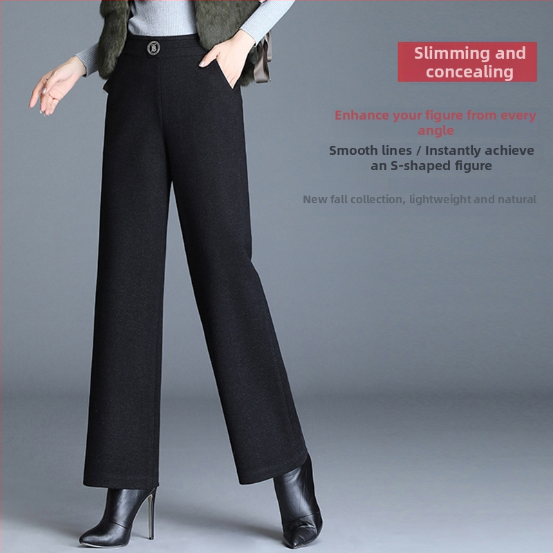 Pantaloni evazați pentru femei cu căptușeală fleece, din țesătură țesută, 90–95% poliester, micro-elastic, groși