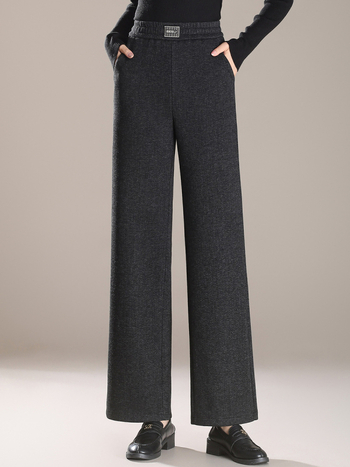 Pantaloni de maternitate drepți, iarnă 2024, textură groasă de fleece, croială lejeră, poliester 70–80%, microelasticitate, modelare la temperaturi ridicate