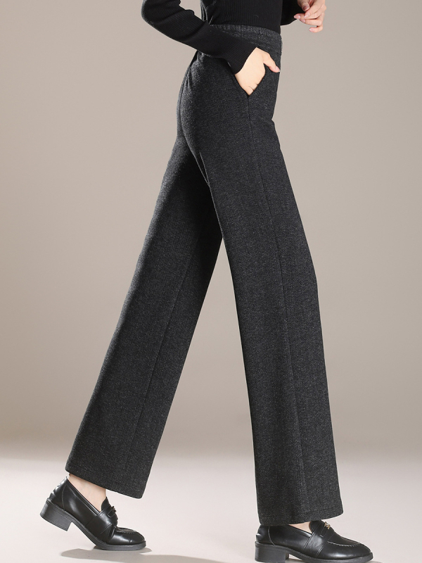 Pantaloni de maternitate drepți, iarnă 2024, textură groasă de fleece, croială lejeră, poliester 70–80%, microelasticitate, modelare la temperaturi ridicate