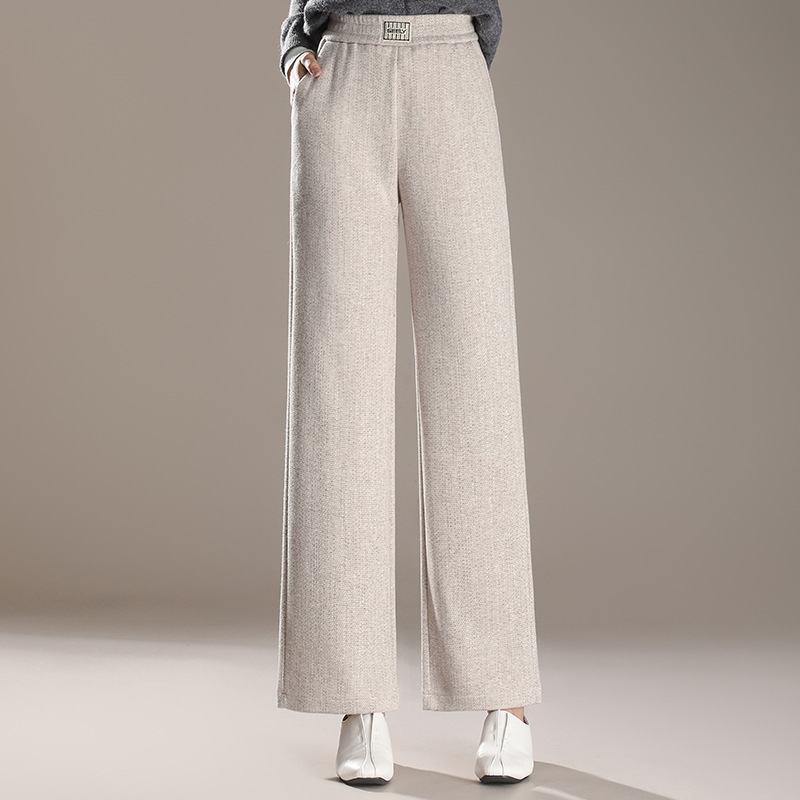 Pantaloni de maternitate drepți, iarnă 2024, textură groasă de fleece, croială lejeră, poliester 70–80%, microelasticitate, modelare la temperaturi ridicate