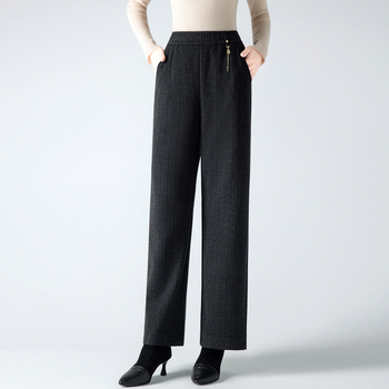 Toamnă 2025: Pantaloni drepți cu talie înaltă, din amestec poliester, talie elastică, croială casual lejeră, detalii patchwork