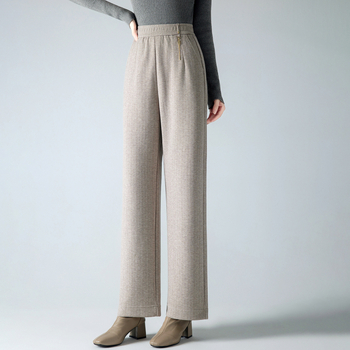 Toamnă 2025: Pantaloni drepți cu talie înaltă, din amestec poliester, talie elastică, croială casual lejeră, detalii patchwork