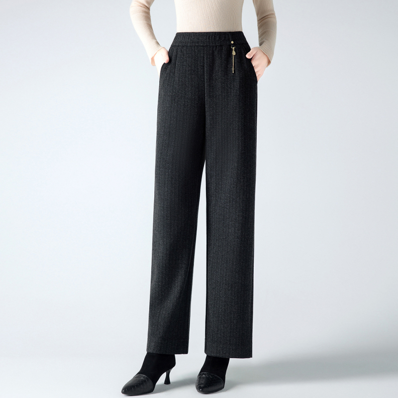 Toamnă 2025: Pantaloni drepți cu talie înaltă, din amestec poliester, talie elastică, croială casual lejeră, detalii patchwork