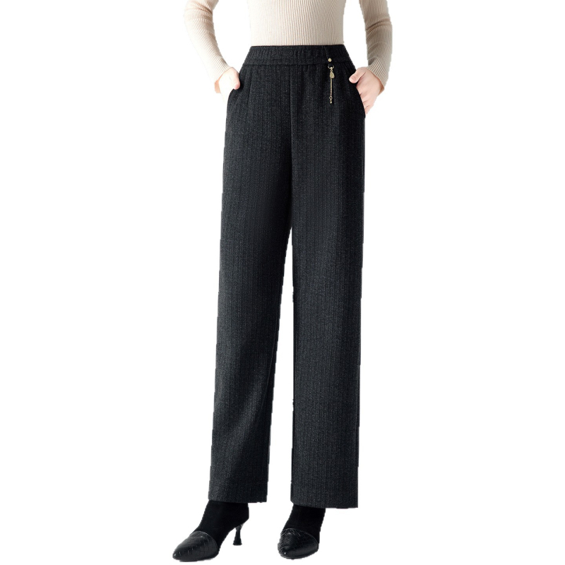 Toamnă 2025: Pantaloni drepți cu talie înaltă, din amestec poliester, talie elastică, croială casual lejeră, detalii patchwork