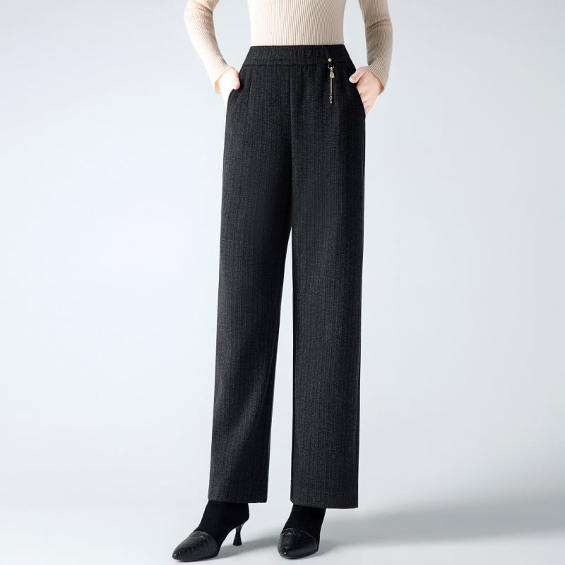 Toamnă 2025: Pantaloni drepți cu talie înaltă, din amestec poliester, talie elastică, croială casual lejeră, detalii patchwork