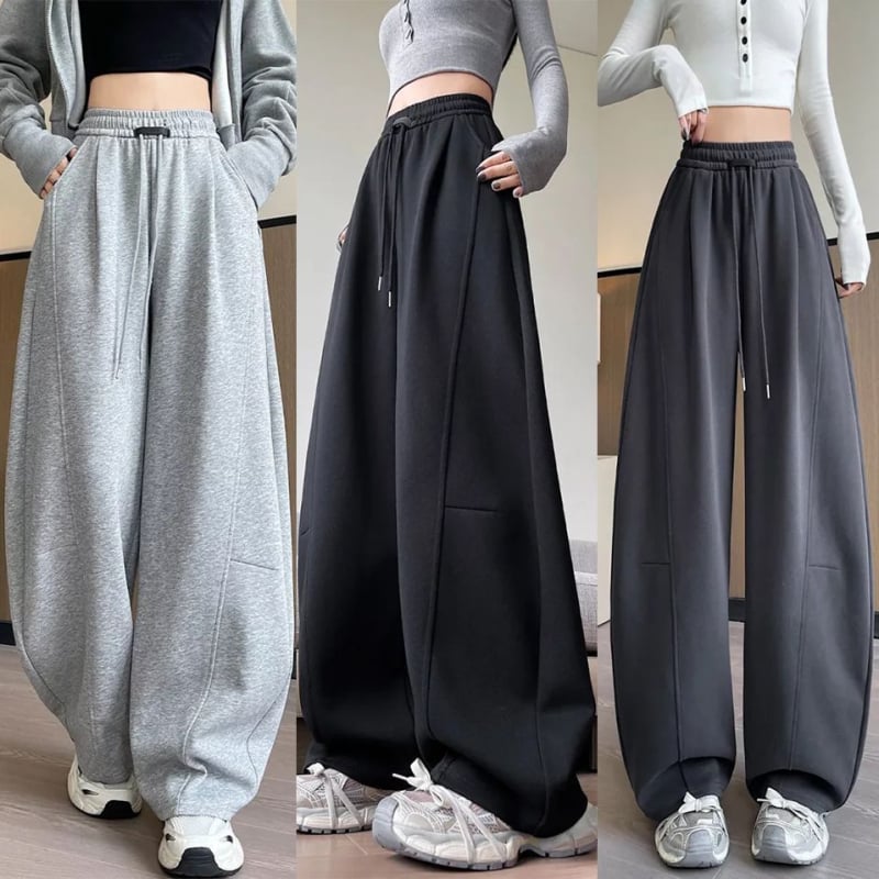 Sabre ženske hlače s širokim krojem, crne, visoki pojas, casual, pravi kroj