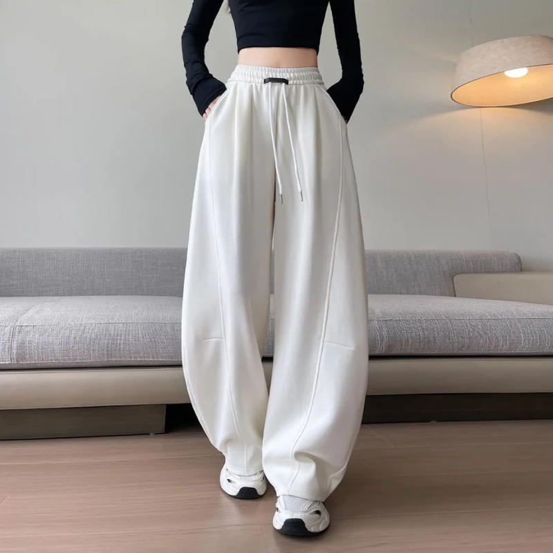 Sabre ženske hlače s širokim krojem, crne, visoki pojas, casual, pravi kroj