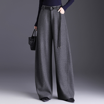 Moteriški vilnos-silko platus kelnes, aukštas juosmuo, laisvas kritimas, mikroelastinis, žiema 2025