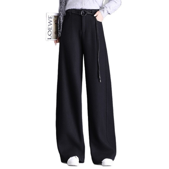 Moteriški vilnos-silko platus kelnes, aukštas juosmuo, laisvas kritimas, mikroelastinis, žiema 2025