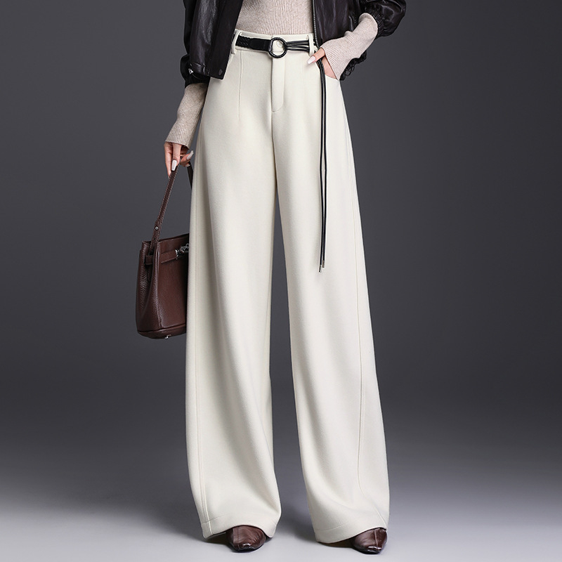 Moteriški vilnos-silko platus kelnes, aukštas juosmuo, laisvas kritimas, mikroelastinis, žiema 2025