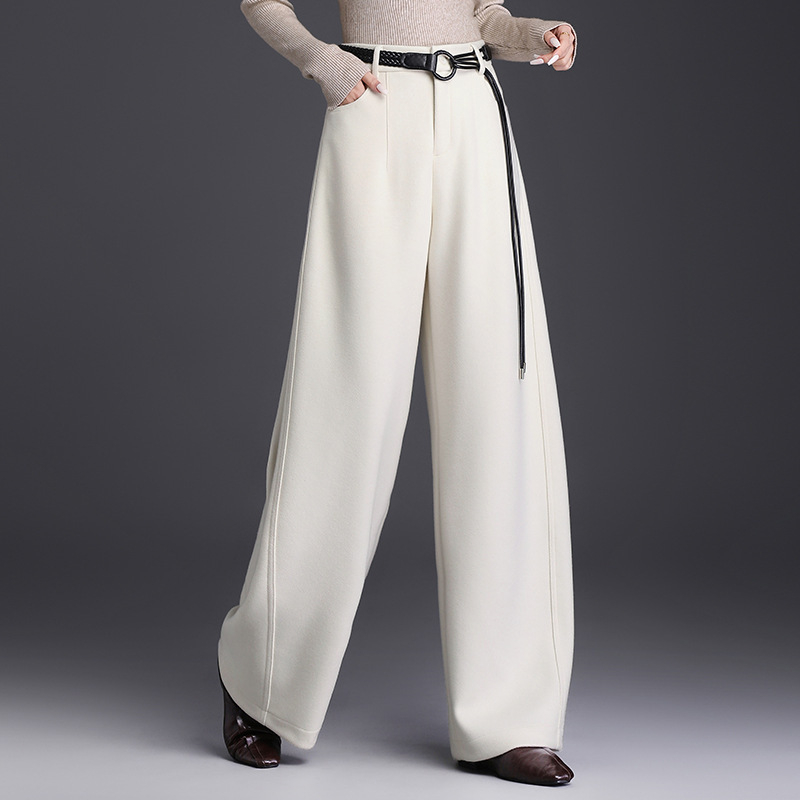 Moteriški vilnos-silko platus kelnes, aukštas juosmuo, laisvas kritimas, mikroelastinis, žiema 2025