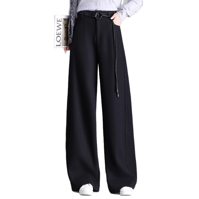 Moteriški vilnos-silko platus kelnes, aukštas juosmuo, laisvas kritimas, mikroelastinis, žiema 2025