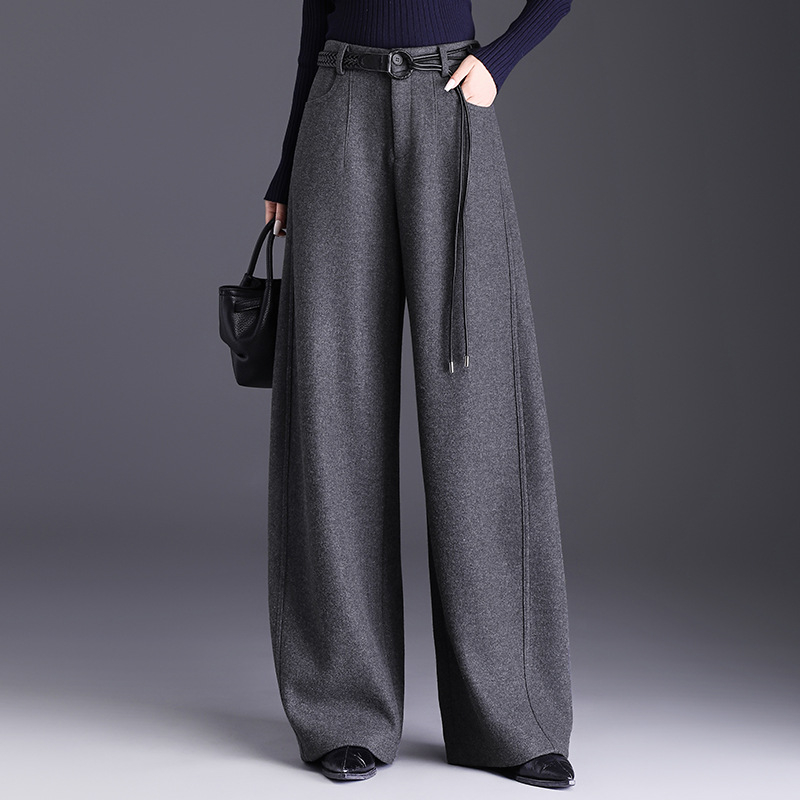 Moteriški vilnos-silko platus kelnes, aukštas juosmuo, laisvas kritimas, mikroelastinis, žiema 2025